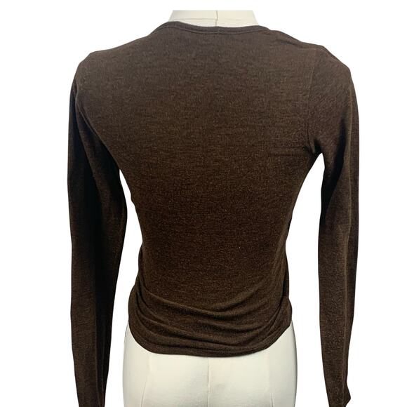 Skonhet Brown Long Sleeve Faux Wrap with Scrunch Side Size Small - Picture 3 of 7